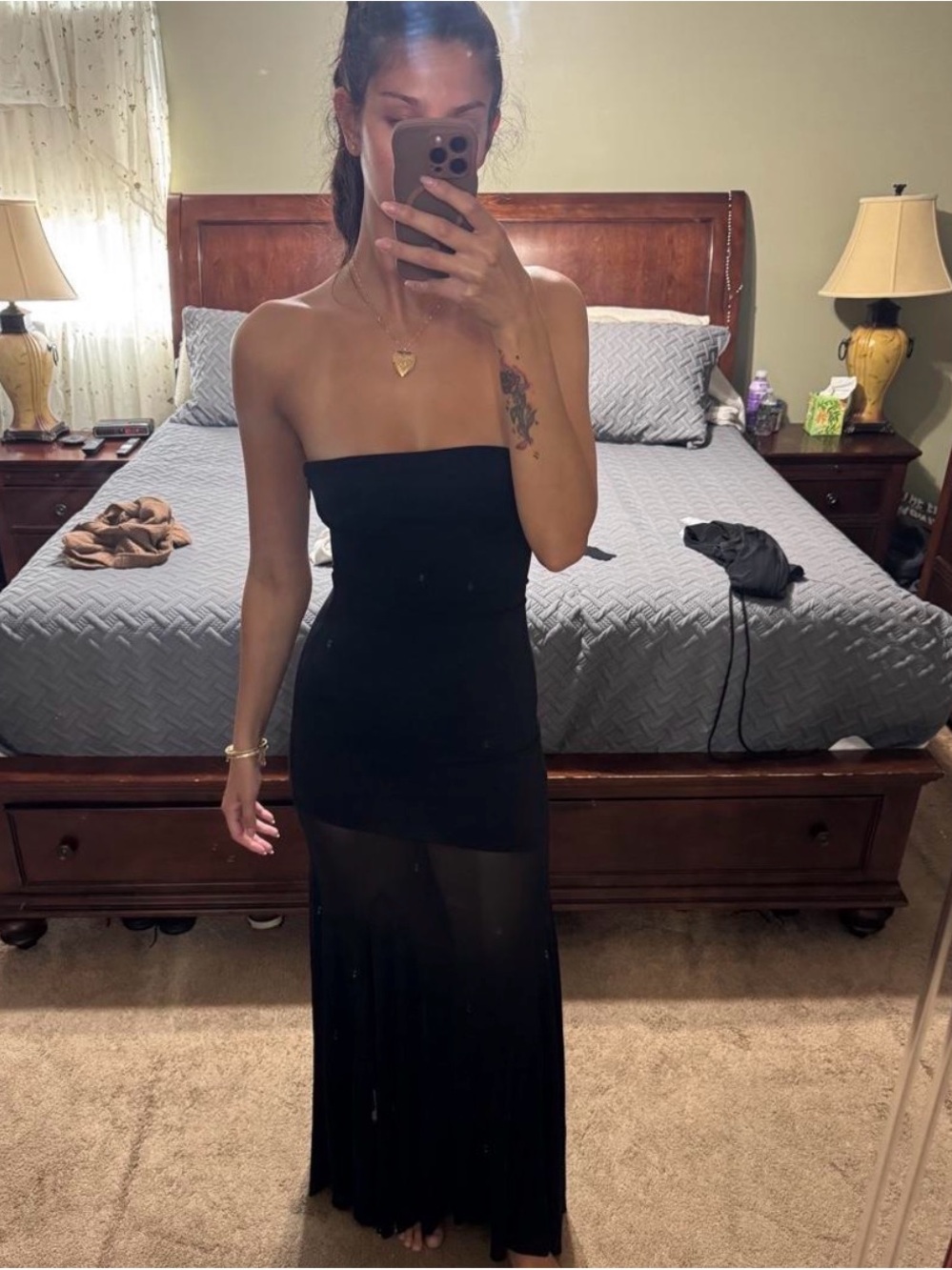 Lulu's Black Strapless Sheer-Hem Maxi Dress